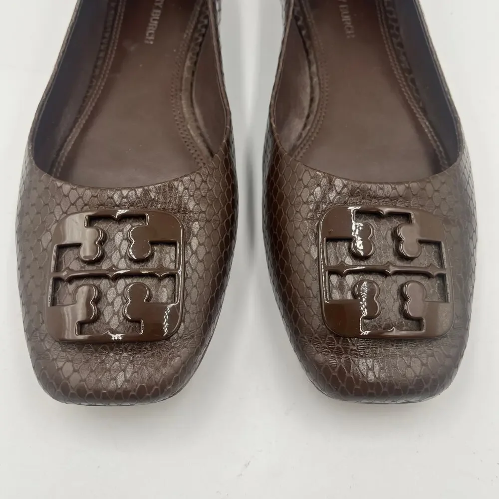 Tory Burch Ballet Flats Shoes Georgia Snakeskin Slip On Chocolate Brown Sz 6.5M